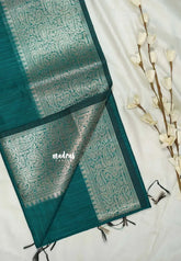 Teal Green - Maheswari - Lightweight cotton silk saree grooves with big mango getti border - Perfect for Small Functions