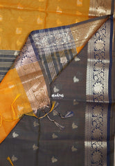 Orangish Yellow - Maheswari - Lightweight Cotton Silk Saree with Flower Border - Perfect for Small Functions