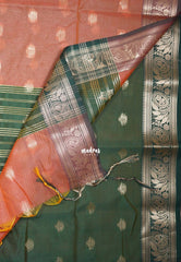 Peach Orange - Maheswari - Lightweight Cotton Silk Saree with Leaf Border - Perfect for Small Functions