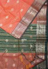 Peach Orange - Maheswari - Lightweight Cotton Silk Saree with Leaf Border - Perfect for Small Functions