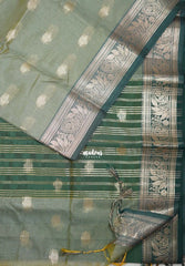 Sage Green - Maheswari - Lightweight Cotton Silk Saree with Leaf Border - Perfect for Small Functions