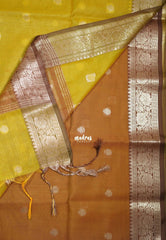 Yellowish Green-D2 - Maheswari - Lightweight Cotton Silk Saree with Flower Border - Perfect for Small Functions