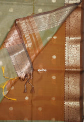 Sage Green-D2 - Maheswari - Lightweight Cotton Silk Saree with Flower Border - Perfect for Small Functions
