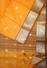 Orangish Yellow-D2 - Maheswari - Lightweight Cotton Silk Saree with Flower Border - Perfect for Small Functions