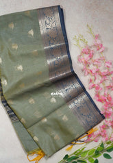 Sage Green - Maheswari - Lightweight Cotton Silk Saree with Flower Border - Perfect for Small Functions