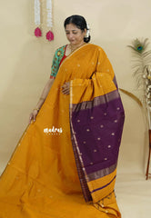 Magic Mustard yellow - Maheswari - Premium lightweigt cotton silk with contrast pallu and blouse