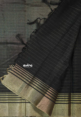 Jet Black - Maheswari - Cotton silk saree with checks body - Perfect for Office Wear