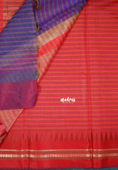 Purple & Green - Maheswari - Premium Lightweight Cotton Silk with Checks and Weaving Border - Perfect for Festive Wear