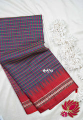 Magenta & Green - Maheswari - Premium Lightweight Cotton Silk with Checks and Weaving Border - Perfect for Festive Wear