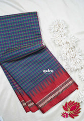 Purple & Green - Maheswari - Premium Lightweight Cotton Silk with Checks and Weaving Border - Perfect for Festive Wear