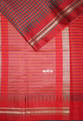 Red & Green - Maheswari - Premium Lightweight Cotton Silk with Checks and Weaving Border - Perfect for Festive Wear