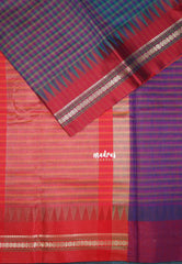 Purple & Green - Maheswari - Premium Lightweight Cotton Silk with Checks and Weaving Border - Perfect for Festive Wear