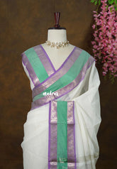 Ivory White - Maheswari - Premium Lightweight Cotton Silk with Rettapet Border - Perfect for Festive Wear