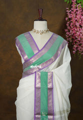 Ivory White - Maheswari - Premium Lightweight Cotton Silk with Rettapet Border - Perfect for Festive Wear