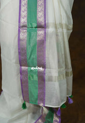 Ivory White - Maheswari - Premium Lightweight Cotton Silk with Rettapet Border - Perfect for Festive Wear