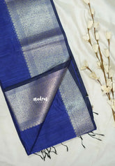 MS Blue - Maheswari - Lightweight cotton silk saree grooves with small mango getti border - Perfect for Small Functions