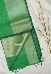 Leaf Green - Maheswari - Lightweight cotton silk saree grooves with small mango getti border - Perfect for Small Functions