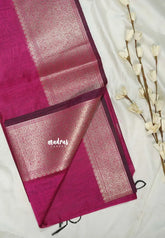 Beet Pink - Maheswari - Lightweight cotton silk saree grooves with small mango getti border - Perfect for Small Functions