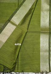Olive Green - Maheswari - Lightweight cotton silk saree grooves with small mango getti border - Perfect for Small Functions