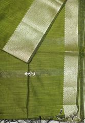 Olive Green - Maheswari - Lightweight cotton silk saree grooves with small mango getti border - Perfect for Small Functions