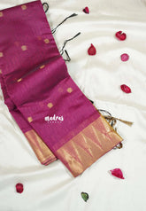 Magenta Purple - Maheswari - Lightweight cotton silk saree with temple weaving border - Perfect for Small Functions