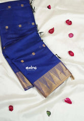 Navy Blue - Maheswari - Lightweight cotton silk saree with temple weaving border - Perfect for Small Functions