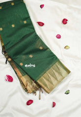 Forest Green - Maheswari - Lightweight cotton silk saree with temple weaving border - Perfect for Small Functions