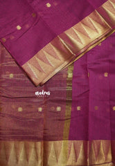Magenta Purple - Maheswari - Lightweight cotton silk saree with temple weaving border - Perfect for Small Functions
