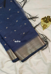 Navy Blue - Maheswari - lightweigt cotton silk with tissue border - Perfect for Small Functions