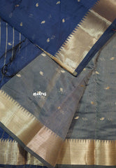 Navy Blue - Maheswari - lightweigt cotton silk with tissue border - Perfect for Small Functions