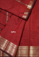 Reddish Maroon - Maheswari - Lightweight cotton silk saree with traditional border - Perfect for Small Functions