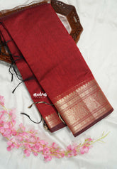 Reddish Maroon - Maheswari - Lightweight cotton silk saree with traditional border - Perfect for Small Functions