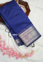 Navy Blue - Maheswari - Lightweight cotton silk saree with traditional border - Perfect for Small Functions
