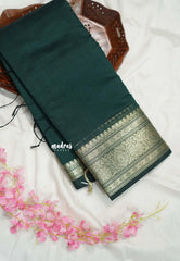Dark Green - Maheswari - Lightweight cotton silk saree with traditional border - Perfect for Small Functions