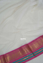 Ivory White - Maheswari - Premium Lightweight Cotton Silk with Traditional Border - Perfect for Festive Wear