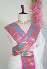 Ivory White - Maheswari - Premium Lightweight Cotton Silk with Traditional Border - Perfect for Festive Wear
