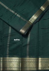 Dark Green - Maheswari - Lightweight cotton silk saree with traditional border - Perfect for Small Functions