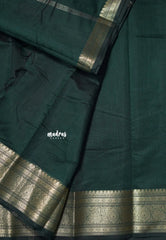 Dark Green - Maheswari - Lightweight cotton silk saree with traditional border - Perfect for Small Functions