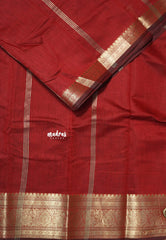 Reddish Maroon - Maheswari - Lightweight cotton silk saree with traditional border - Perfect for Small Functions