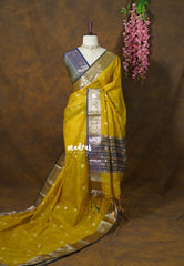 Yellowish Green - Maheswari - Lightweight Cotton Silk Saree with Floral Border - Perfect for Small Functions