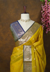 Yellowish Green - Maheswari - Lightweight Cotton Silk Saree with Floral Border - Perfect for Small Functions