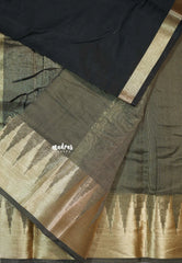 Jet Black - Maheswari - Lightweight cotton silk saree with temple border - Perfect for Small Functions