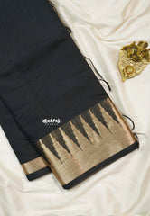 Jet Black - Maheswari - Lightweight cotton silk saree with temple border - Perfect for Small Functions