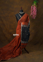 (PRE-BOOKING) Rustic Brick Red - Maheswari - Premium Lightweight cotton silk with contrast pallu and blouse - Perfect for Festive Wear