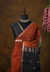 Rustic Brick Red - Maheswari - Premium Lightweight cotton silk with contrast pallu and blouse - Perfect for Festive Wear