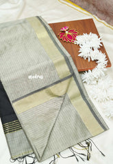 Grey - Maheswari - Premium lightweigt cotton silk with contrast pallu and blouse