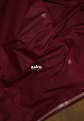 Araku Maroon - Maheswari - Premium Lightweight cotton silk with Tiny zari border with Buttas - Perfect for Festive Wear