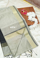 Grey - Maheswari - Premium lightweigt cotton silk with contrast pallu and blouse
