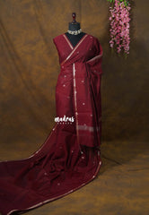 Araku Maroon - Maheswari - Premium Lightweight cotton silk with Tiny zari border with Buttas - Perfect for Festive Wear