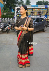 Black - Rich malai silk Full body self design prints with multi border